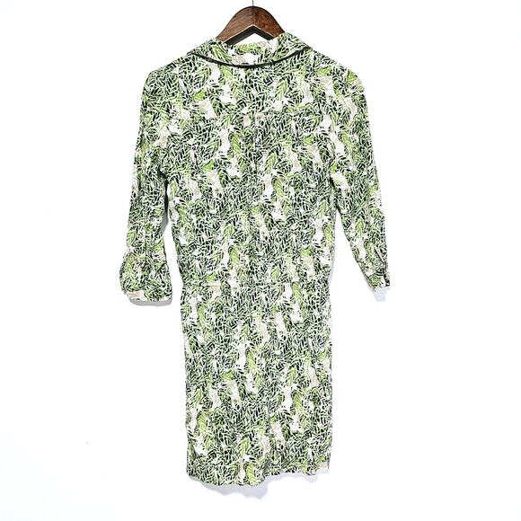 CAbi Green/ White Leaf Print Tropical Faux Wrap Dress V-Neck Long Sleeve Size XS - Picture 3 of 7